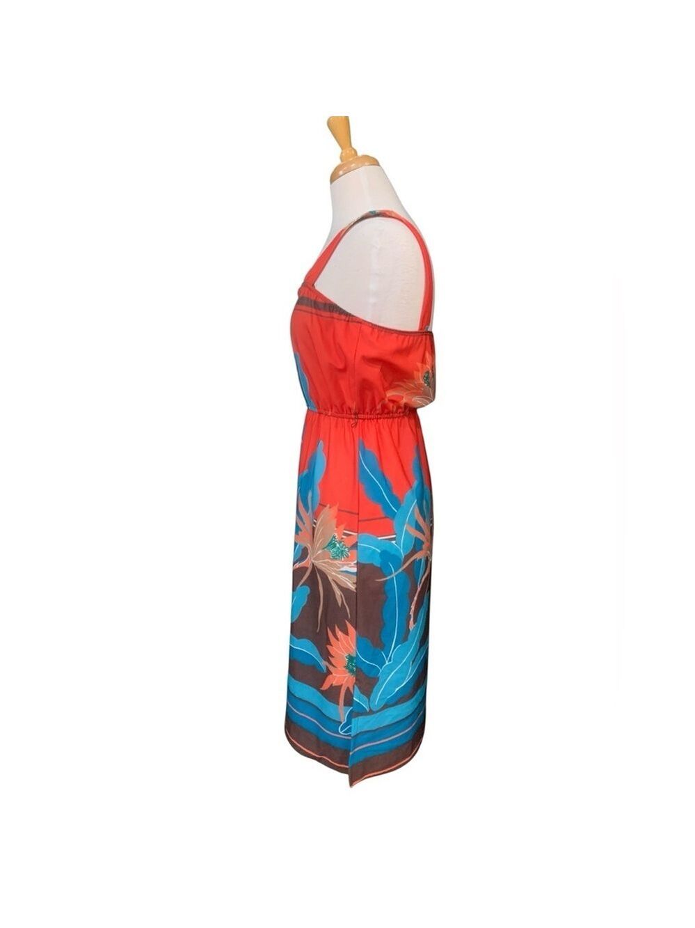 Vntg 70’s tropical print sleeveless midi dress size 8 - Picture 2 of 3